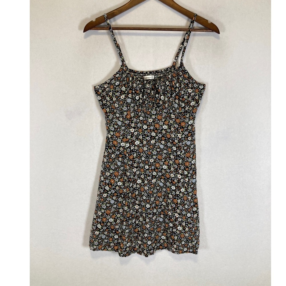 Cottagecore Hollister Womens Medium Black‎ Floral Smocked Back Mini Sun Dress